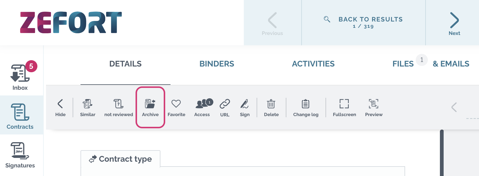 zefort archive in contract preview