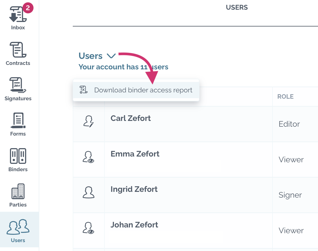 zefort download binder access report