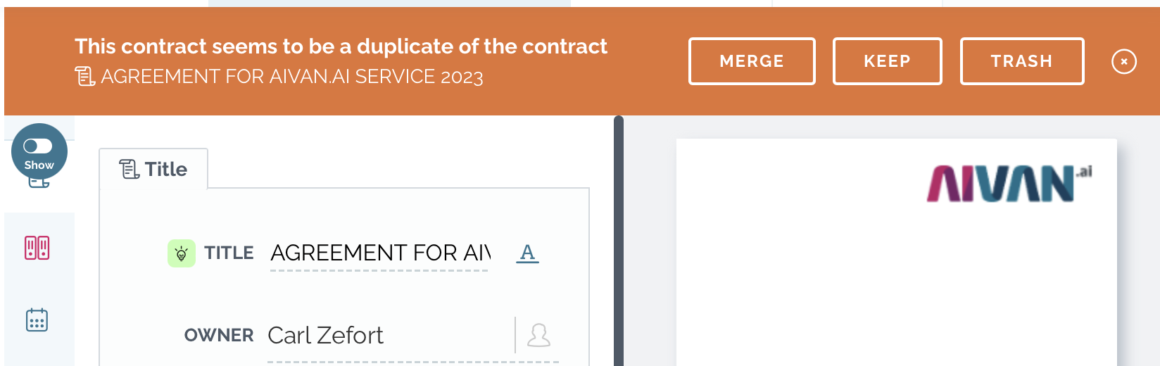 zefort duplicate contract notification
