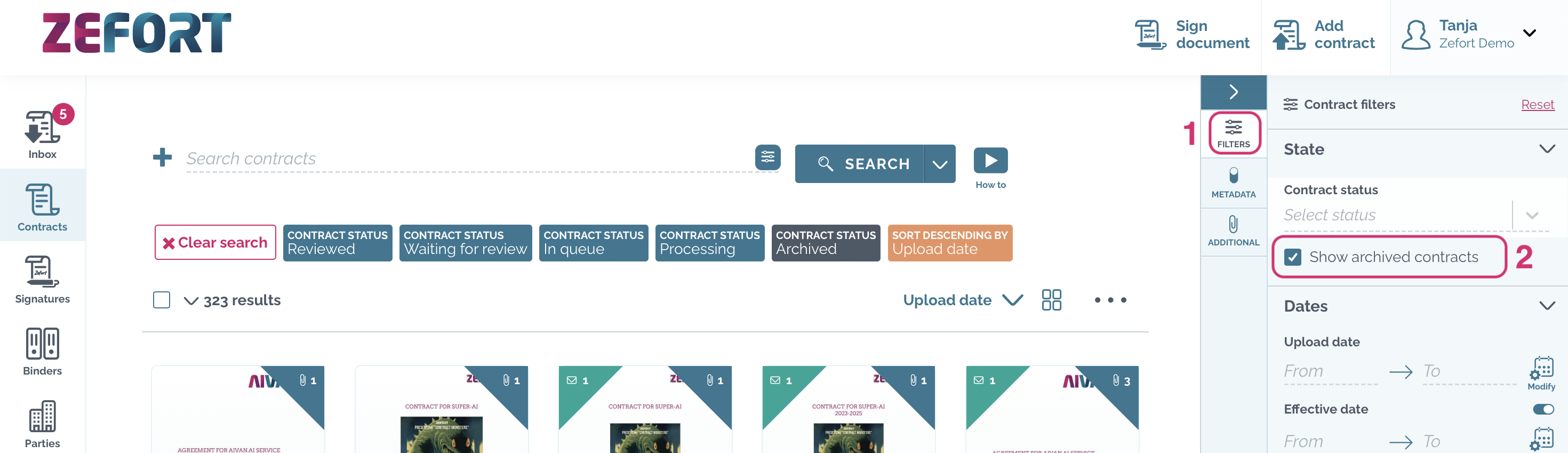 zefort show archived contracts
