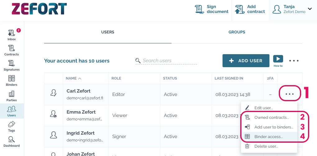 zefort user binder access