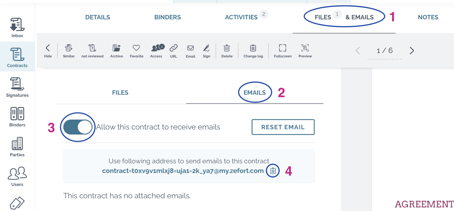 zefort attaching emails to contracts