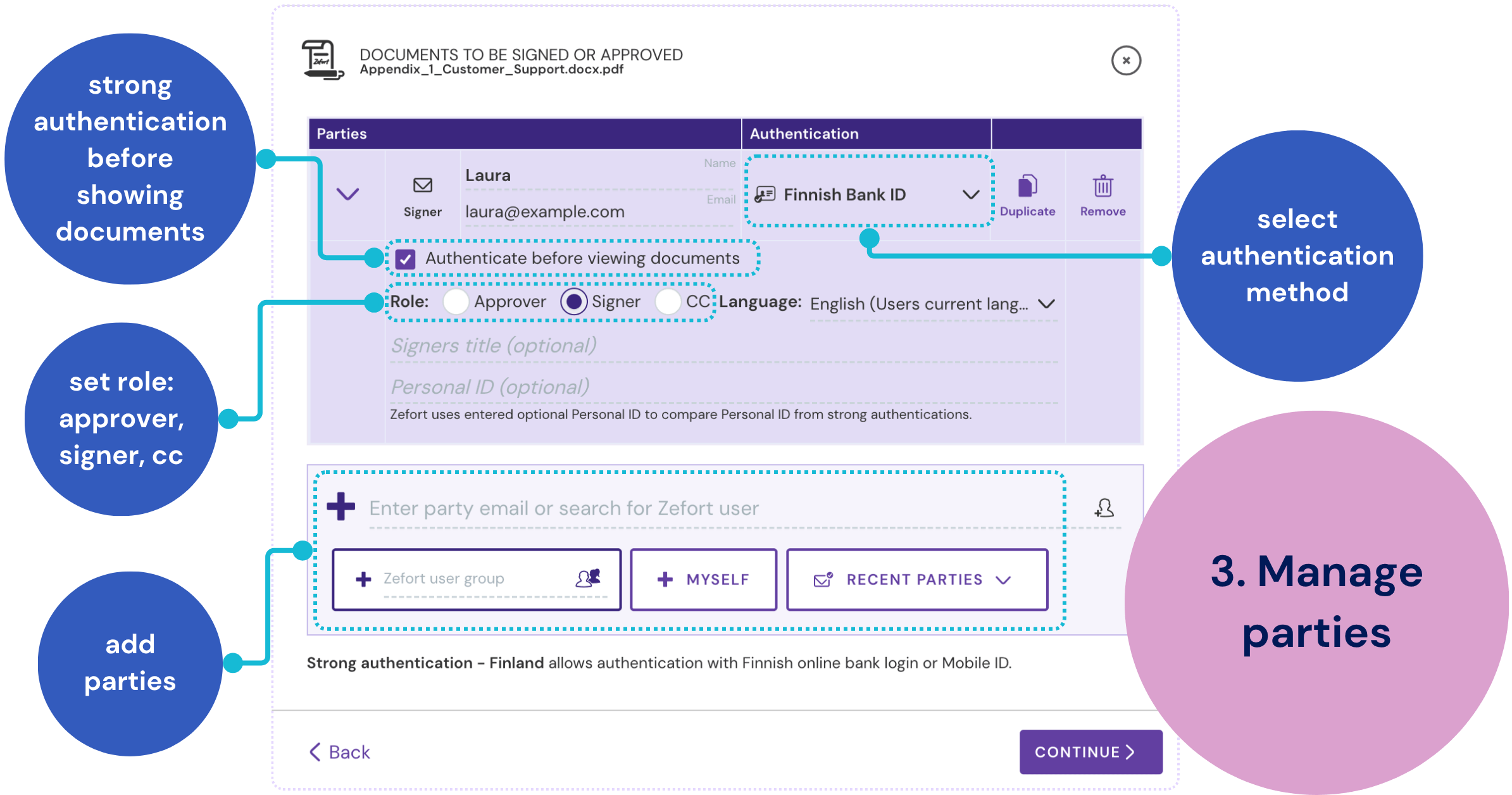 zefort sign - add and manage parties