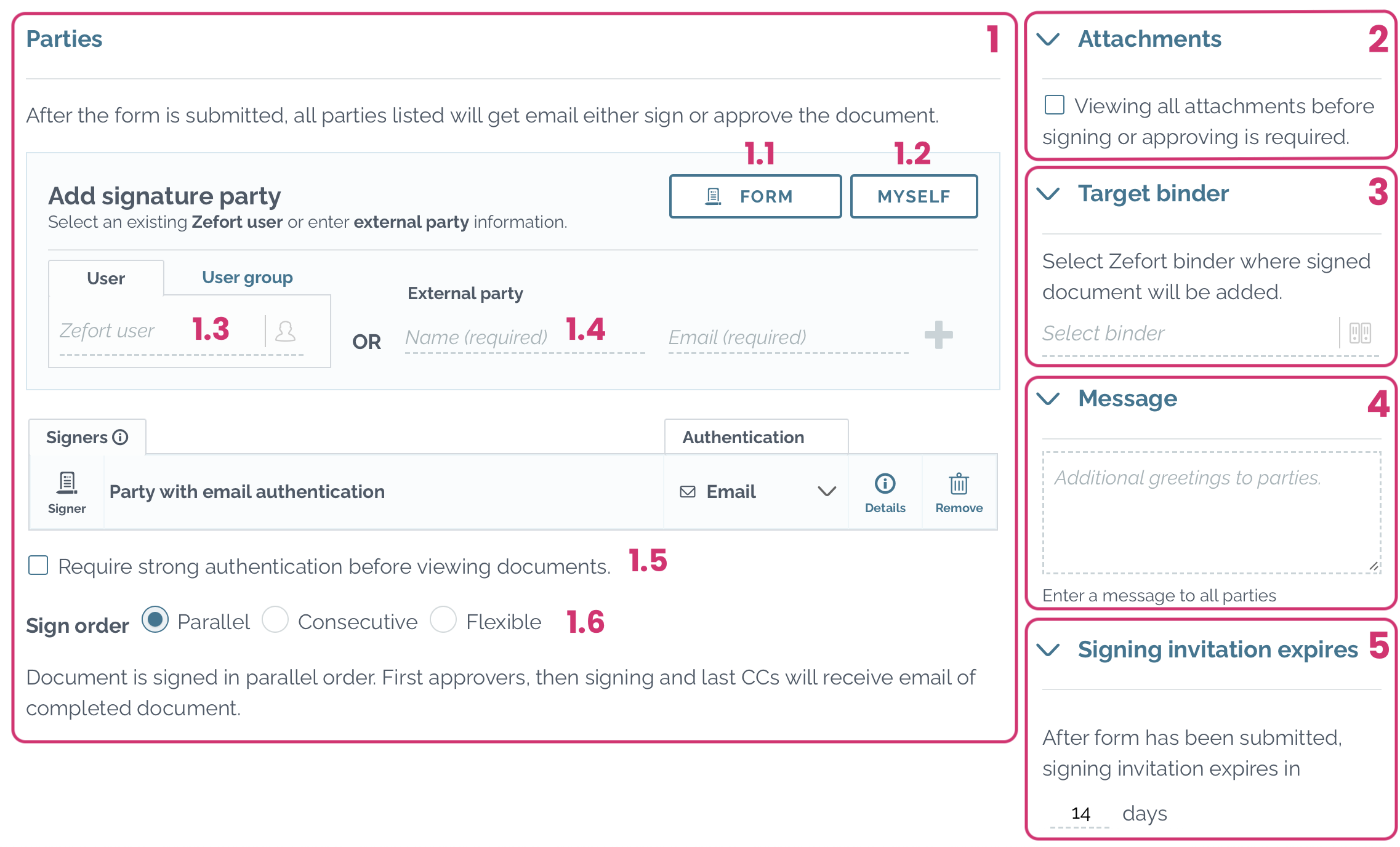 zeofrt form esign settings