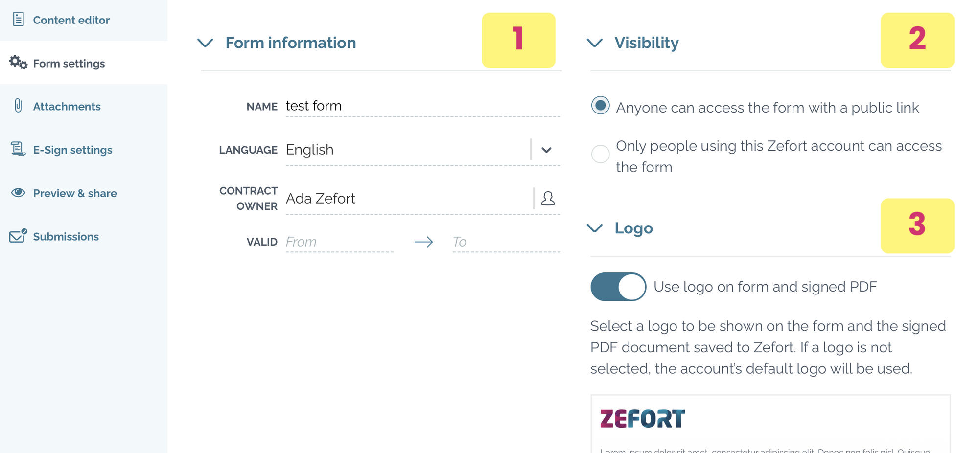 zefort forms - form settings