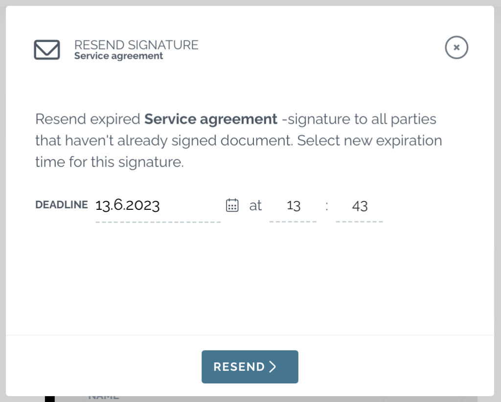 Resynd Resend signing request | Zefort