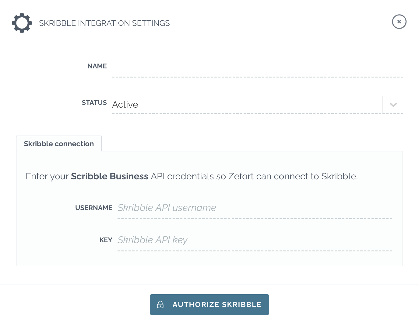 zefort skribble intagration settings