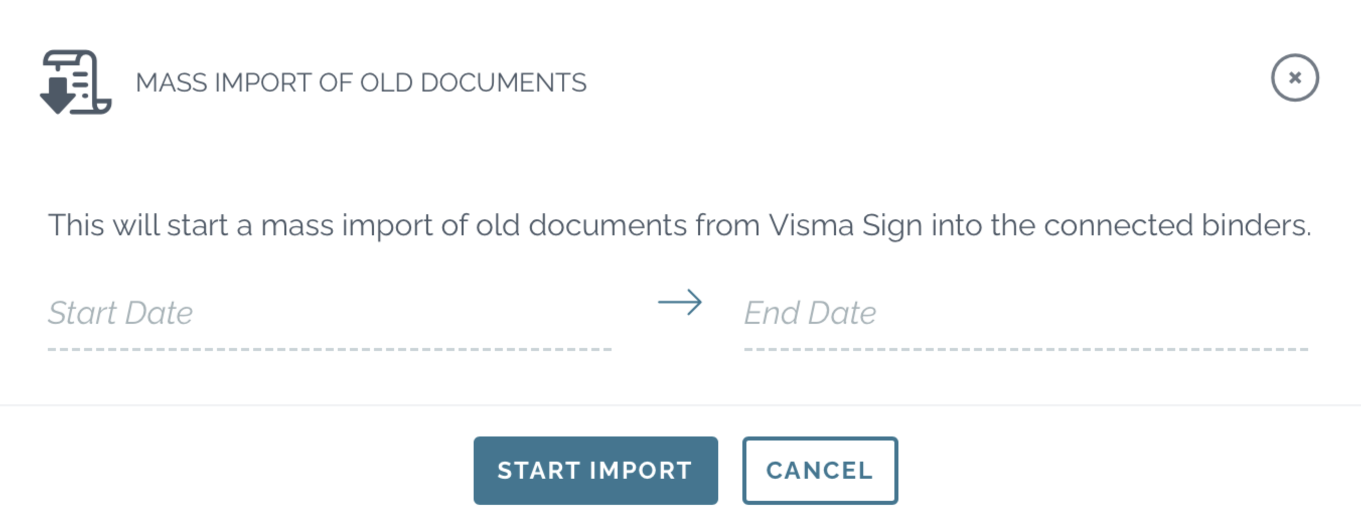 zefort visma sign integration mass import of old documents
