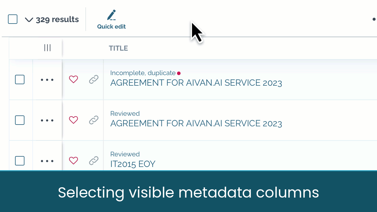 zefort selecting visible metadata columns in table view