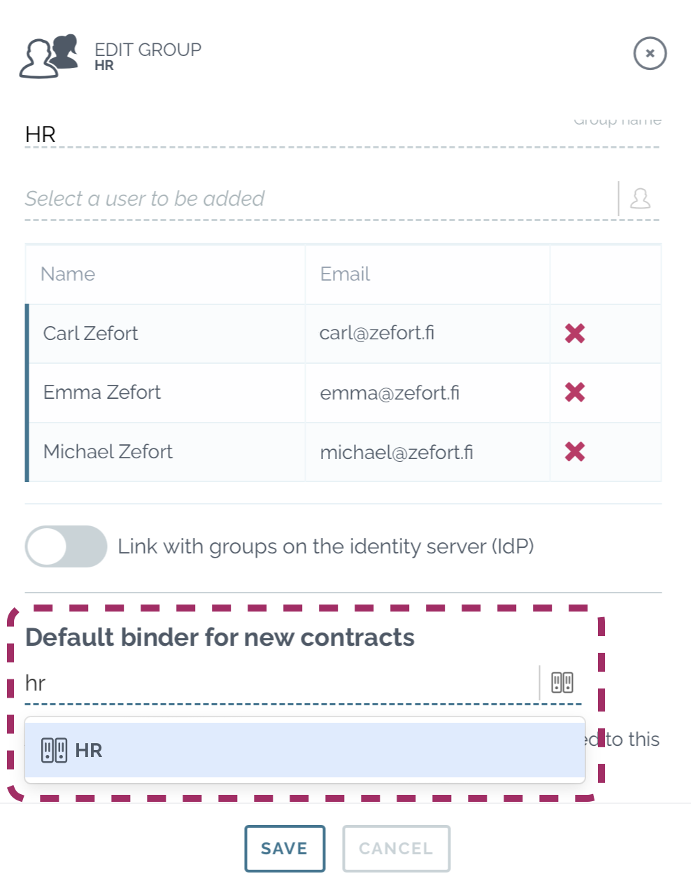 zefort add default group binder