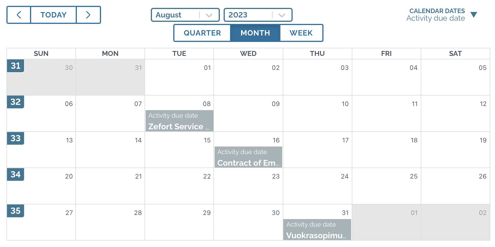 zefort calendar view contract desktop