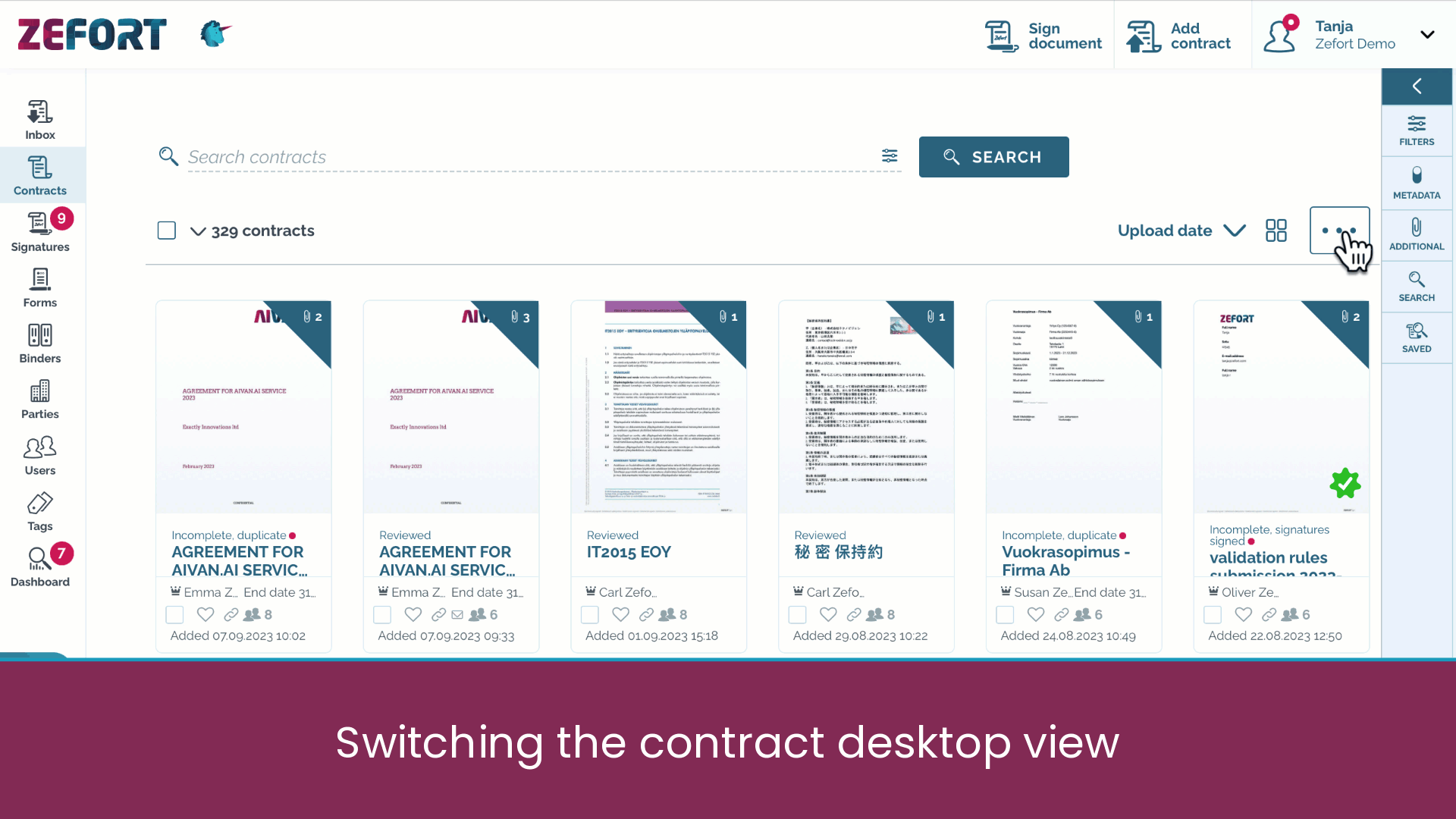 zefort switching the contract desktop view