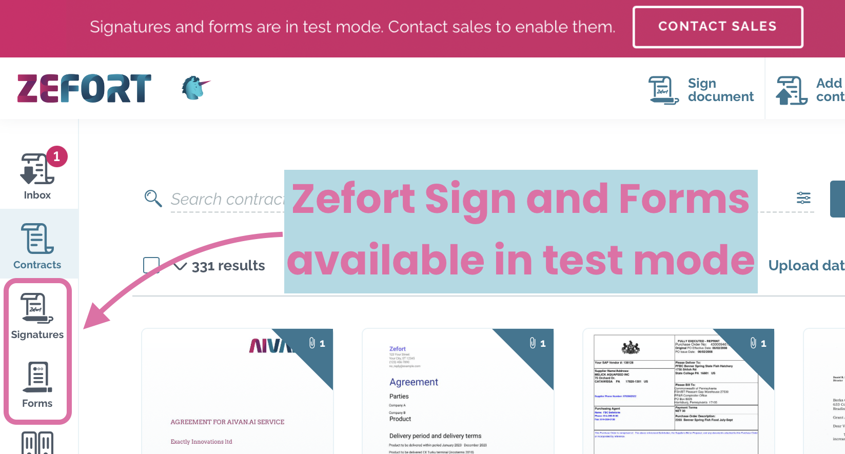 zefort sign zefort forms test mode