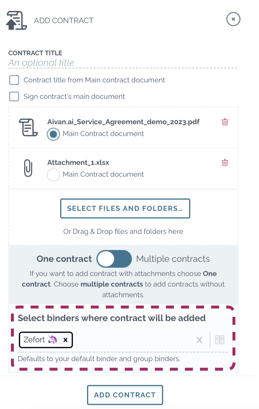 zefort upload contract to default binder