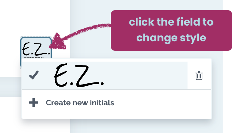zefort sign - change initials style