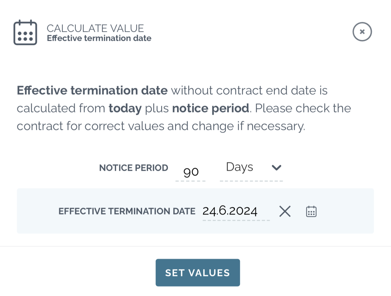 zefort key dates - calculate termination date for indefinite contract
