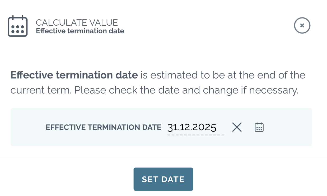 zefort key dates - calculate effective termination date
