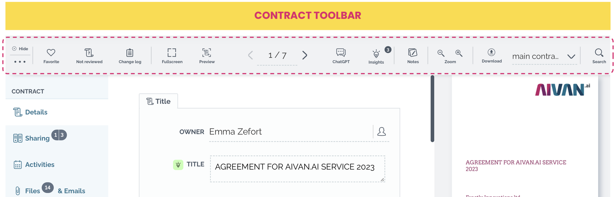 zefort - contract toolbar