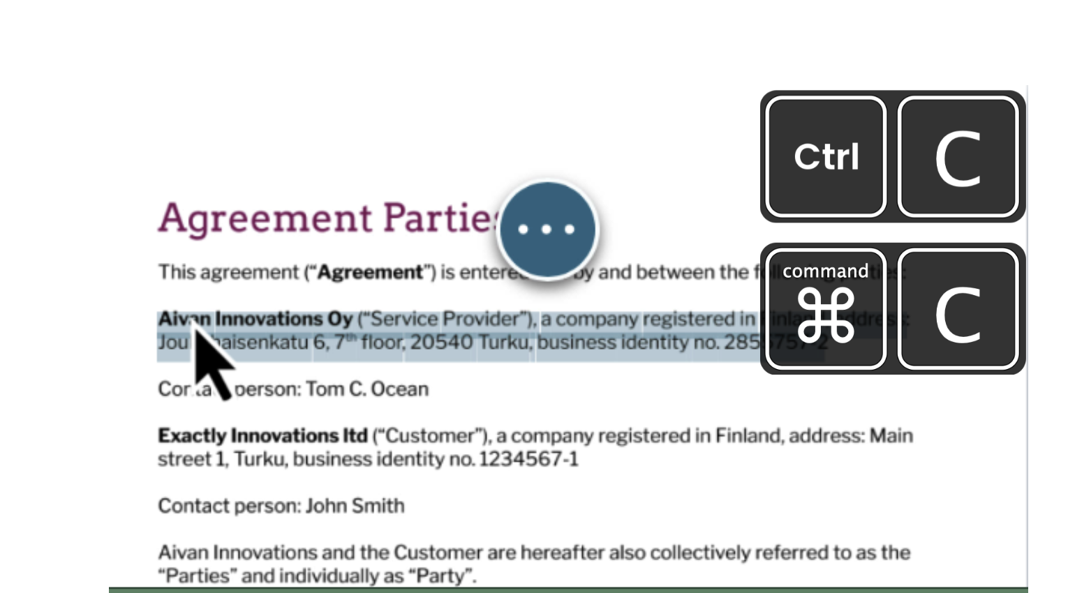 Copy contract text in Zefort | Zefort