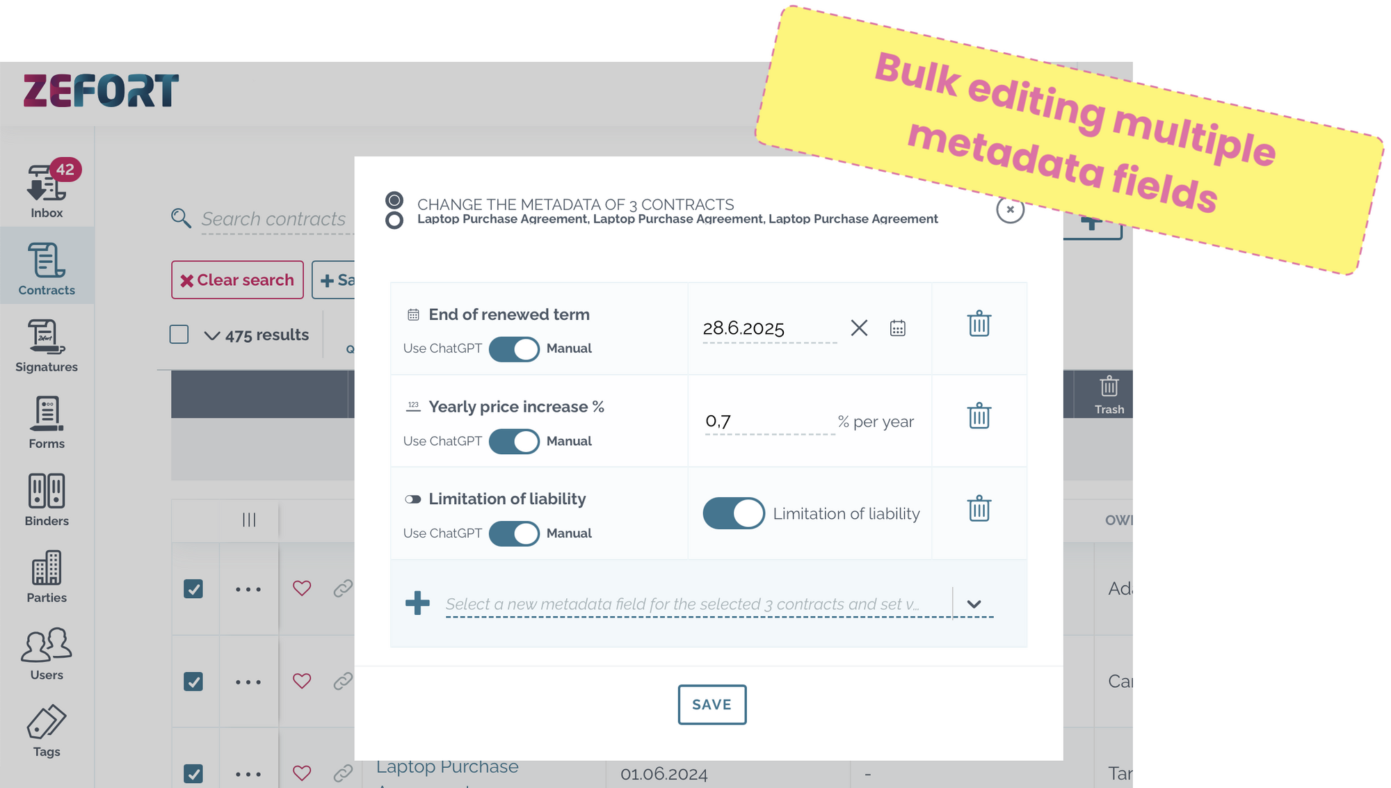 zefort- bulk editing multiple metadata fields