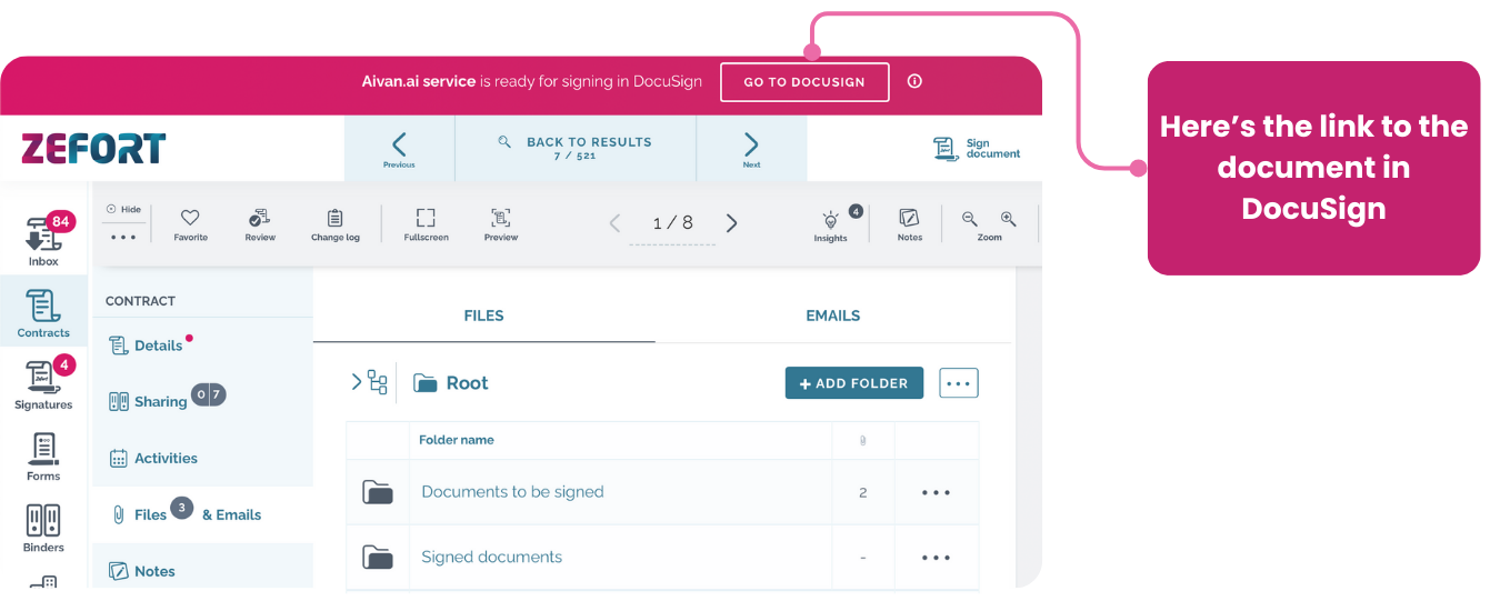 zefort - link to contract in docusign