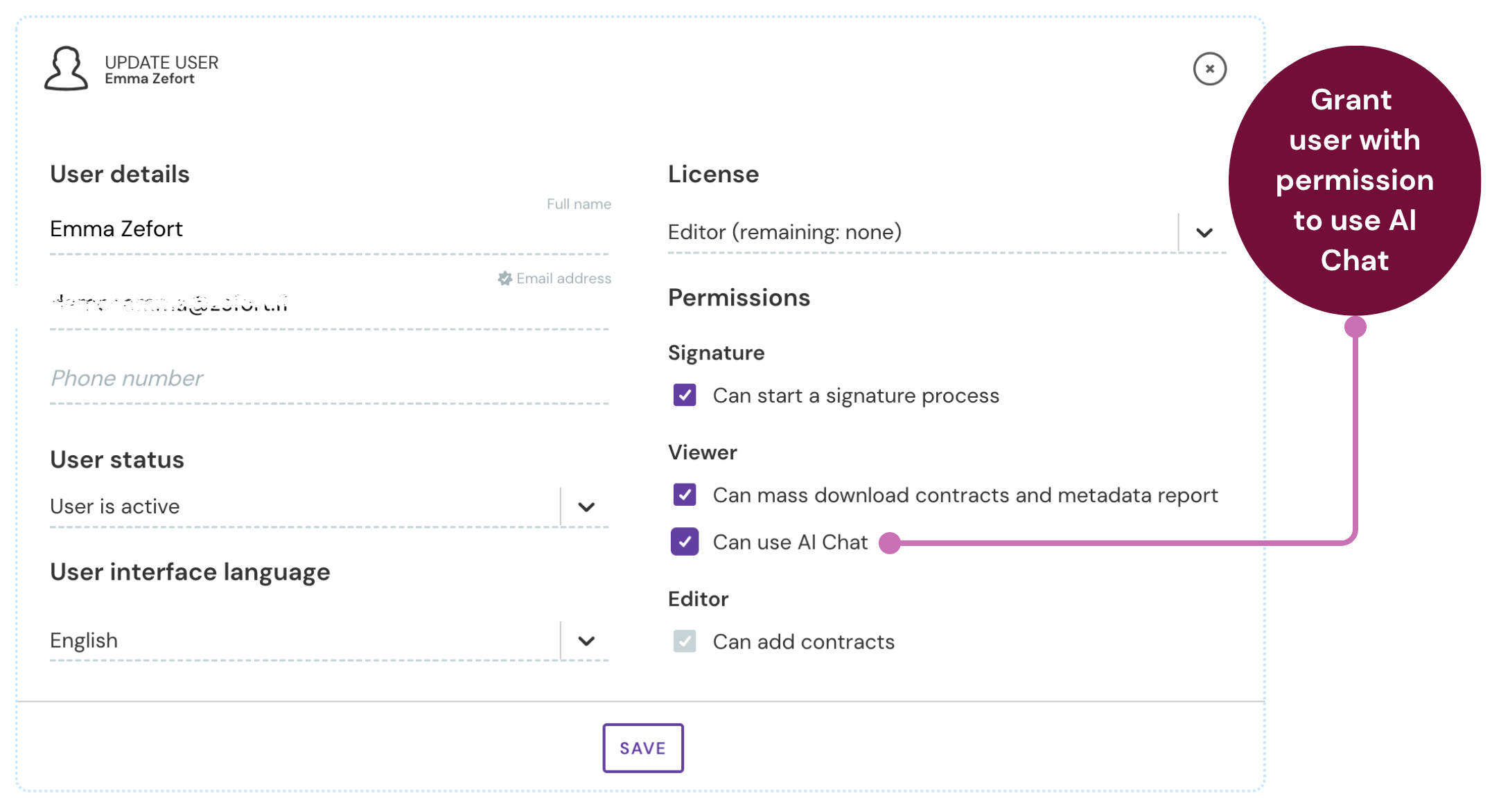 zefort - grant AI chat permission to user