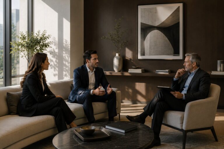 Modern office meeting in natural light