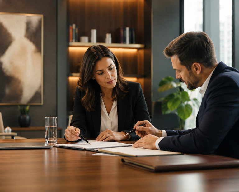 People going over a contract
