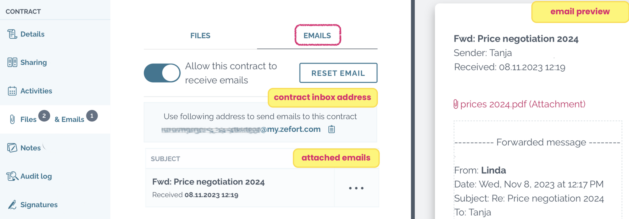 zefort emails tab