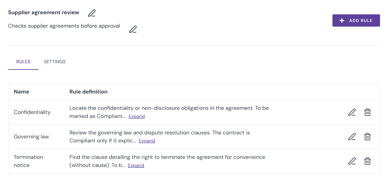 Existing playbook open on the Rules tab
