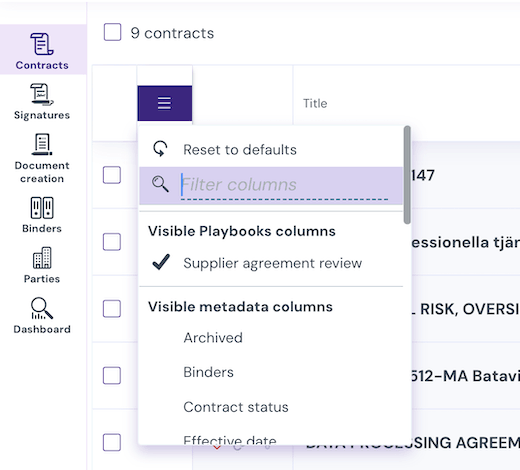 Open column settings in Playbook view