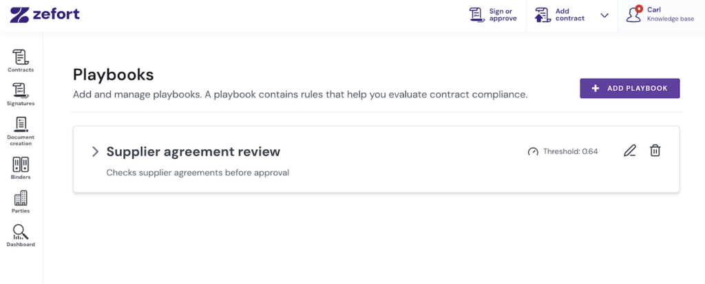 Playbooks list with Add playbook button